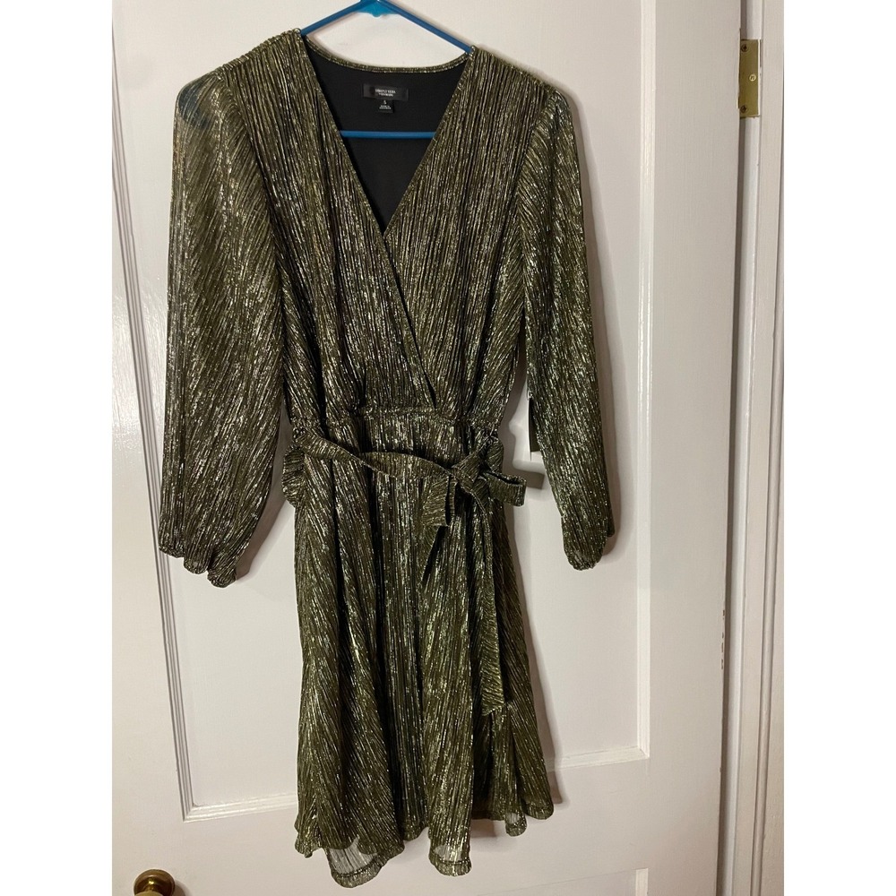 Simply Vera Vera Wang Women's Metallic Pleated Wrap Dress Long Sleeve Gold Small
